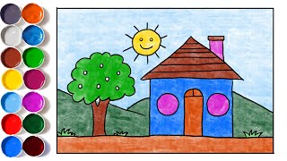 Drawing House form Shapes, easy acrylic painting for kids #11