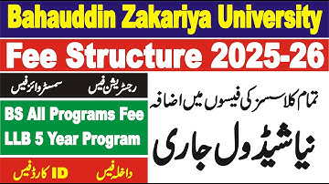 BZU Fee Structure all BS Programs and LLB | Fee Undergraduate Programs BZU | Fee Structure 2025-26 |
