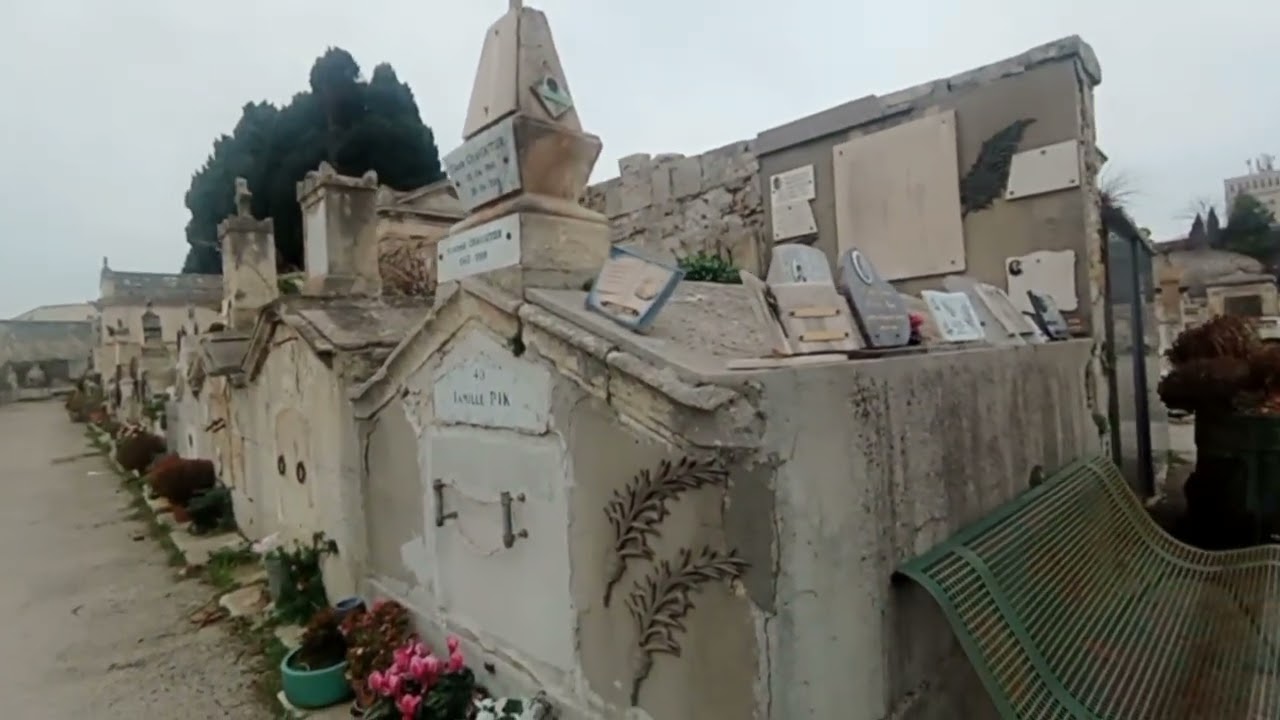 Dando una caminta entre muertos en Alyscamps de Arles, Francia 