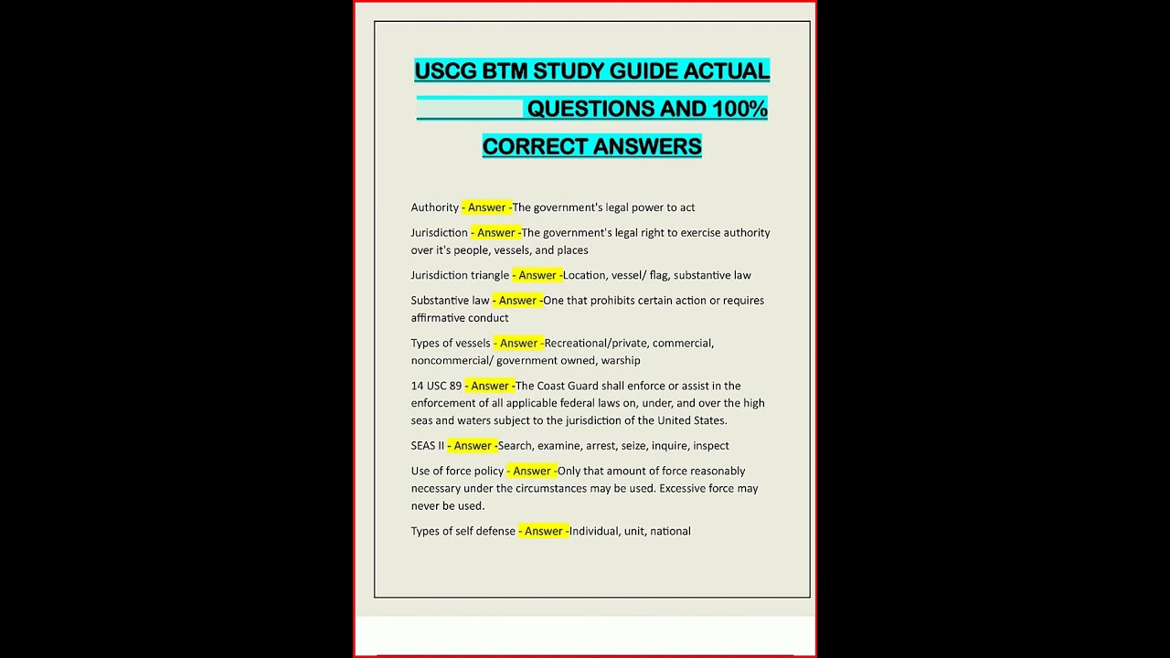 Uscg Btm Study Guide Actual Questions And 100 Correct Answer video