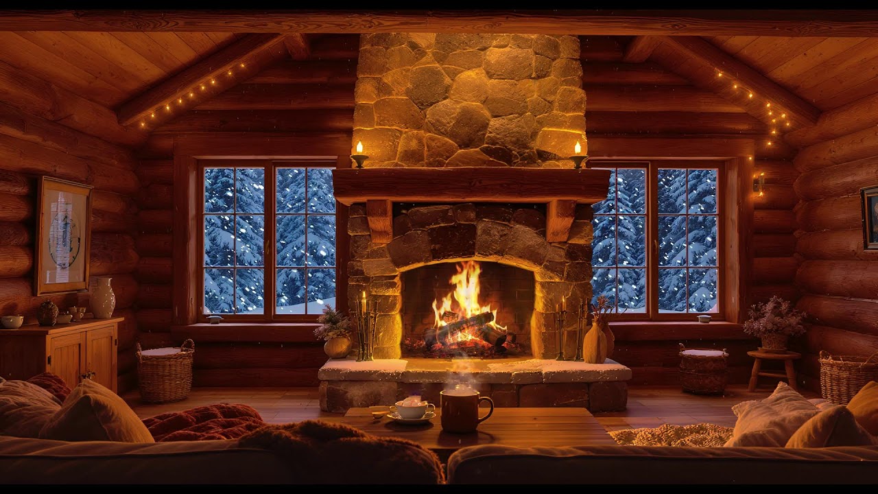 Snowy Window Fireplace Jazz ❄️ Gentle Focus Ambience for Work