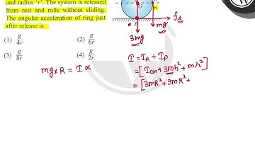 A particle of mass  \( m \)  is rigidly attached at  \( A \)  to a ring of mass  \( 3 m \)  and ...