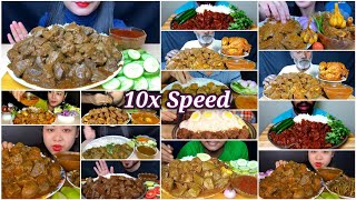 10X Speed Eating Lots Of Mutton Curry With Rice & Salad Eating Asmr Eating Sounds Compilation