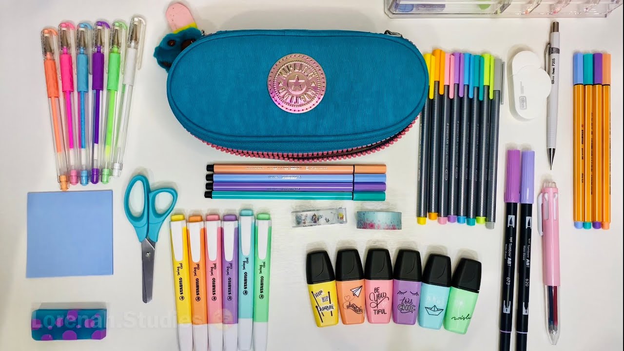 Arrumando meu estojo 2020 só com material escolar pastel