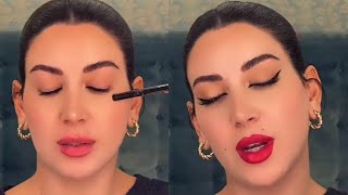 مكياج كلاسيكي بأيلاينر مسحوب و روج احمر | classic makeup look