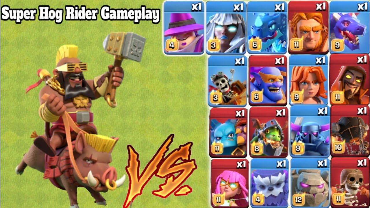 Super Hog Rider Vs Max Level Ground Troops Coc New Update Clash Of