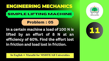 Find Effort lost in Friction & Load lost in Friction | Simple Lifting Machine Problem - 05 (V-11)