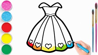 Cute Dress Drawing, Painting and Colouring For Kids & Toddlers | Beautiful Dress Drawing For Kids.