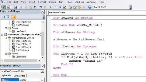 How to Make a Hangman Game with VBA.  Part 5 – Checking for Correct Guesses