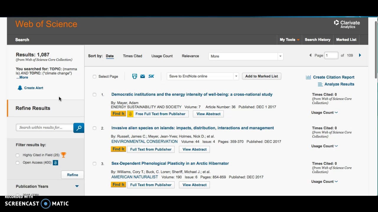 how to search research papers in web of science