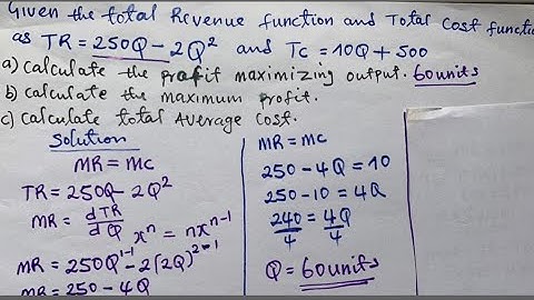 profit maximizing output, maximum profit, Total Revenue Function and Total cost Function
