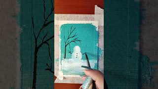 Mini painting: Christmas snowman acrylic painting 🎨 Snowy scene painting #inspiringart #shorts