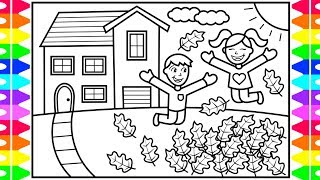 How to Draw Kids Playing Outside  🍁 Kids Playing Outside Drawing and Coloring Pages