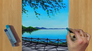 Soft Pastel Drawing - How to Draw super Realistic Riverside Landscape Scenery (step by step)Painting screenshot 2