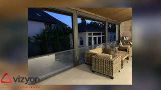 Terrace glazing with guillotine-type systems on Vizyon VGS automation