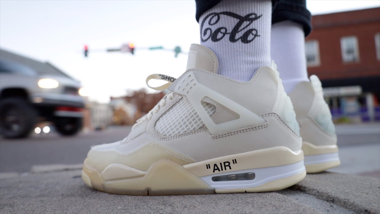 Off White x Jordan 4 Sail On foot review - YouTube