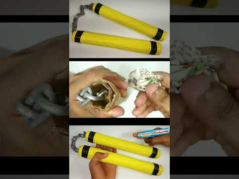 How to make Nunchucks, Nunchaku from Cardboard, Broomstick and Jute thread #short