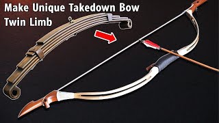 Make Unique Takedown Bow with Twin Limb from leafsrping, powerful survival bow from steel no forging