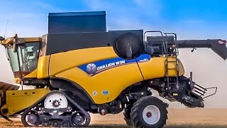 Combine harvester New Holland at work! BIG THING, amazing farming machine!