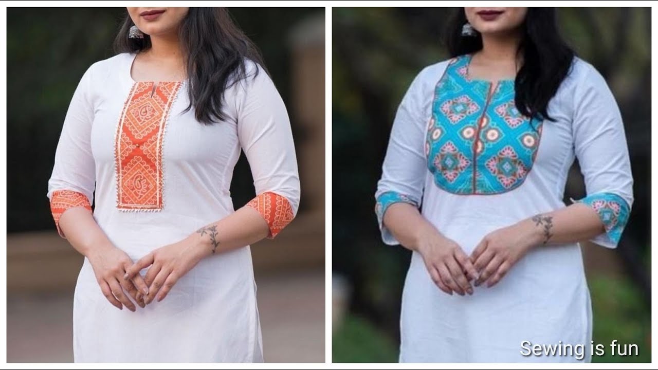 Plain White kurti neck designs,yoke neck design for kurti,how to style  short white kurti with jeans - YouTube