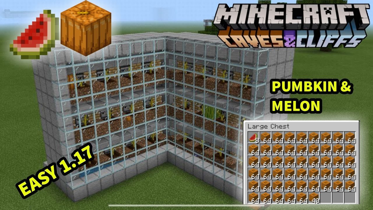 Easy 1.18+ watermelon and pumpkin farm in MCPE (Bedrock/Xbox/PS4/switch