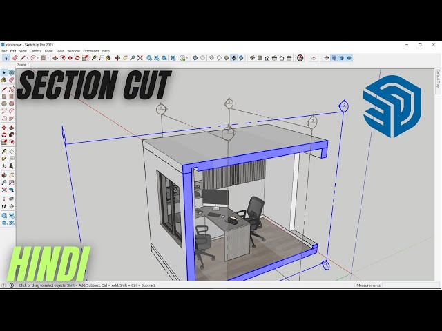How to section cut a model in Sketchup | Hindi | Sketchup Tutorial class=