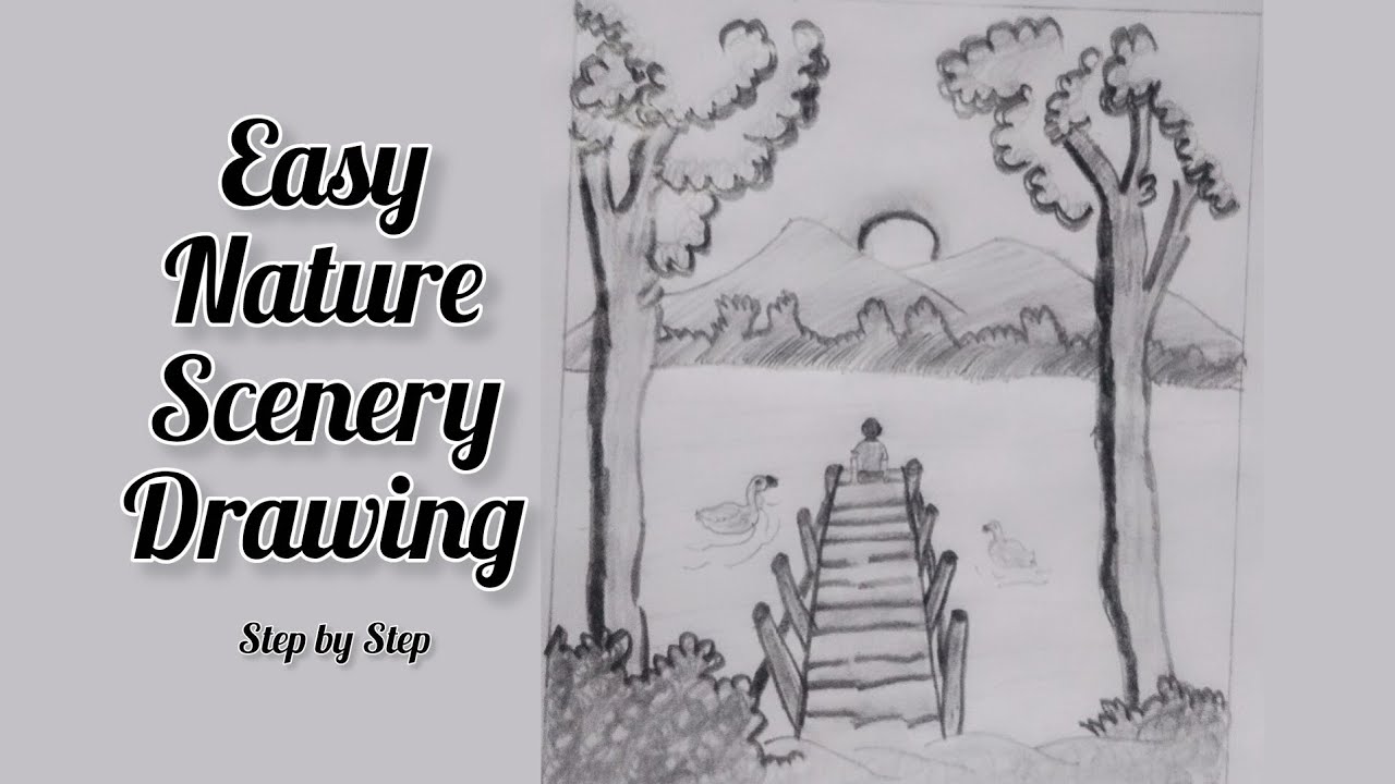 Easy Nature Scenery Drawing | Step by Step for Beginners 