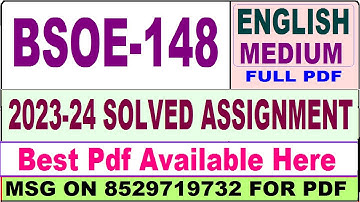 bsoe 148 solved assignment 2023-24 || bsoe 148 solved assignment 2024 in English || bsoe 148 english