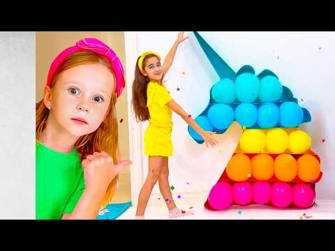 Nastya e i suoi amici si divertono con una sfida pop it