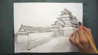 How To Draw 描き方 会津若松城 Aizu Wakamatsu Castle を墨でデッサン Youtube