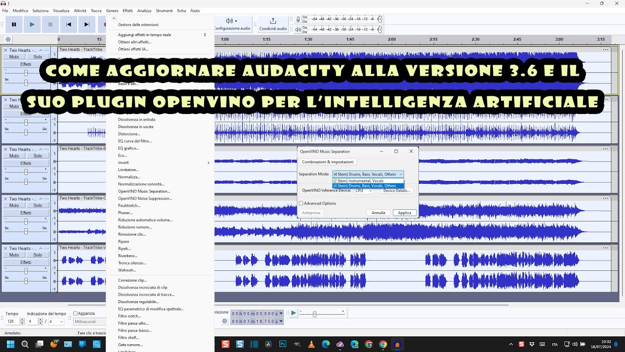 Come aggiornare audacity e il suo plugin openvino per l intelligenza