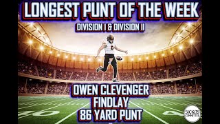 THE LONGEST PUNT OF THE WEEK - D2 FINDLAY OILERS - 86 YARD PUNT - OWEN CLEVENGER