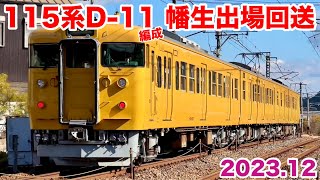 【JR西日本 115系濃黄色 D-11編成 幡生出場回送 回9340M 2023.12】