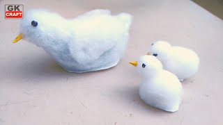 Duck with little babies in water from cotton. Gk craft