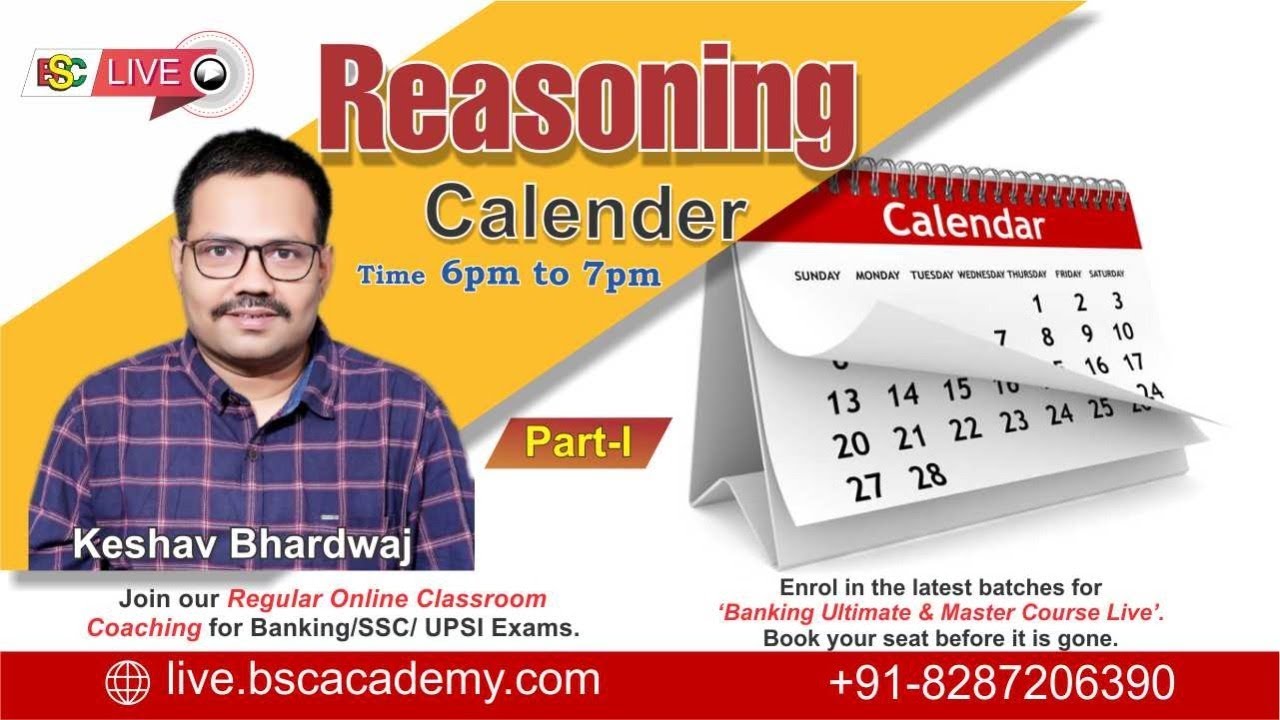 Reasoning Calender Part - I  By KESHAV BHARDWAJ SIR | BSC Academy