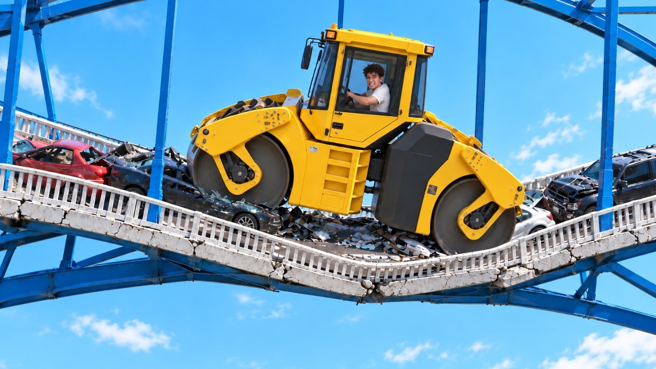 Crushing a Bridge FULL of Traffic With a Steamroller! | BeamNG
