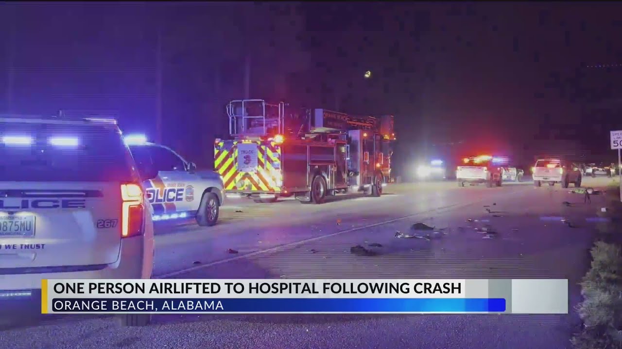 One person airlifted to hospital following crash in Orange Beach - YouTube