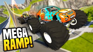 モンスタートラックを巨大ランプで駆け下りる - BeamNG Drive マルチプレイヤー MOD (クラッシュ) screenshot 4