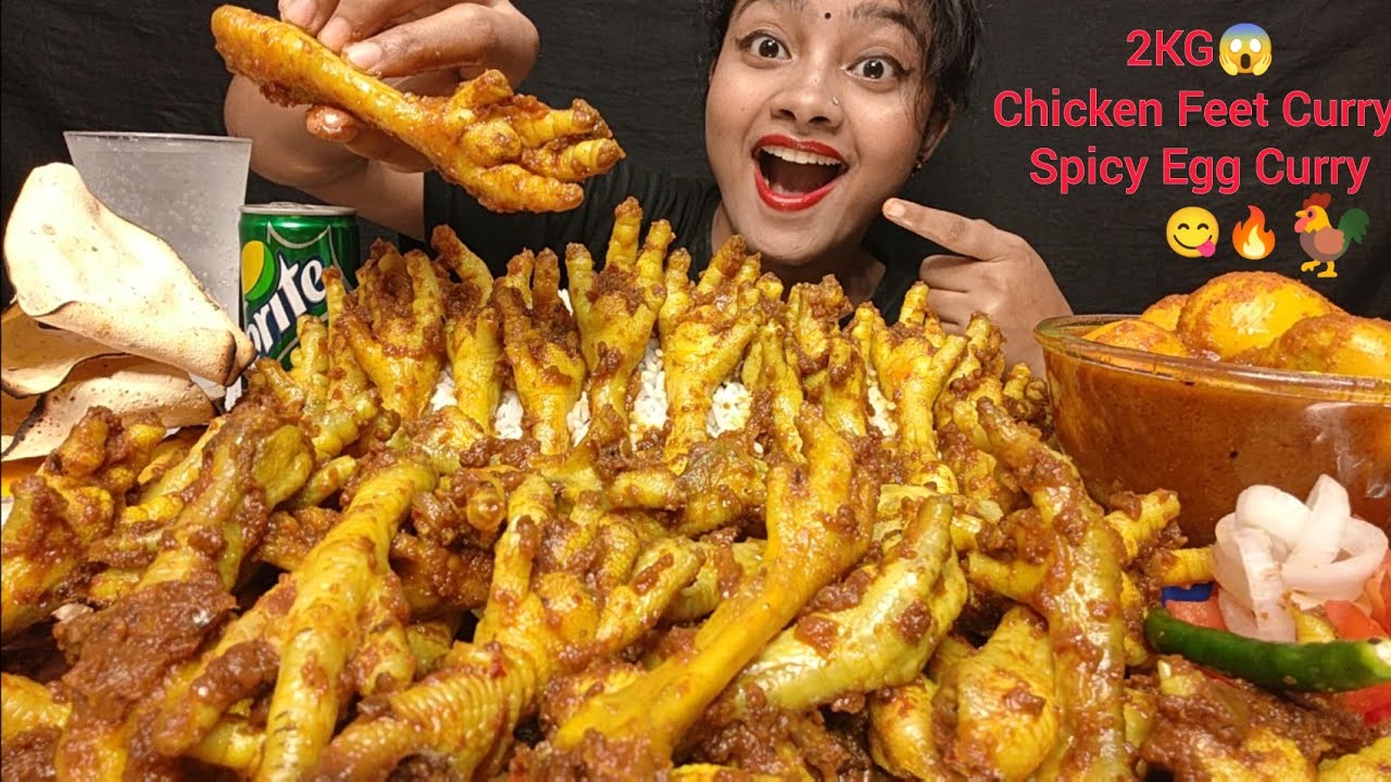 OMG😱 2KG CHICKEN FEET CURRY 🔥SPICY EGG CURRY 🤤 WITH WHITE RICE | FOOD EATING VIDEOS | BIG BITES 😋