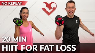 20 Minute HIIT Workout for Fat Loss with Weights - No Repeat Full Body Dumbbell HIIT Workout at Home