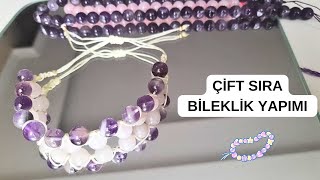 ÇİFT SIRA DOĞAL TAŞ BİLEKLİK YAPIMI - Pembe Kuvars ve Ametist - Asansör kapama #doğaltaşbileklik