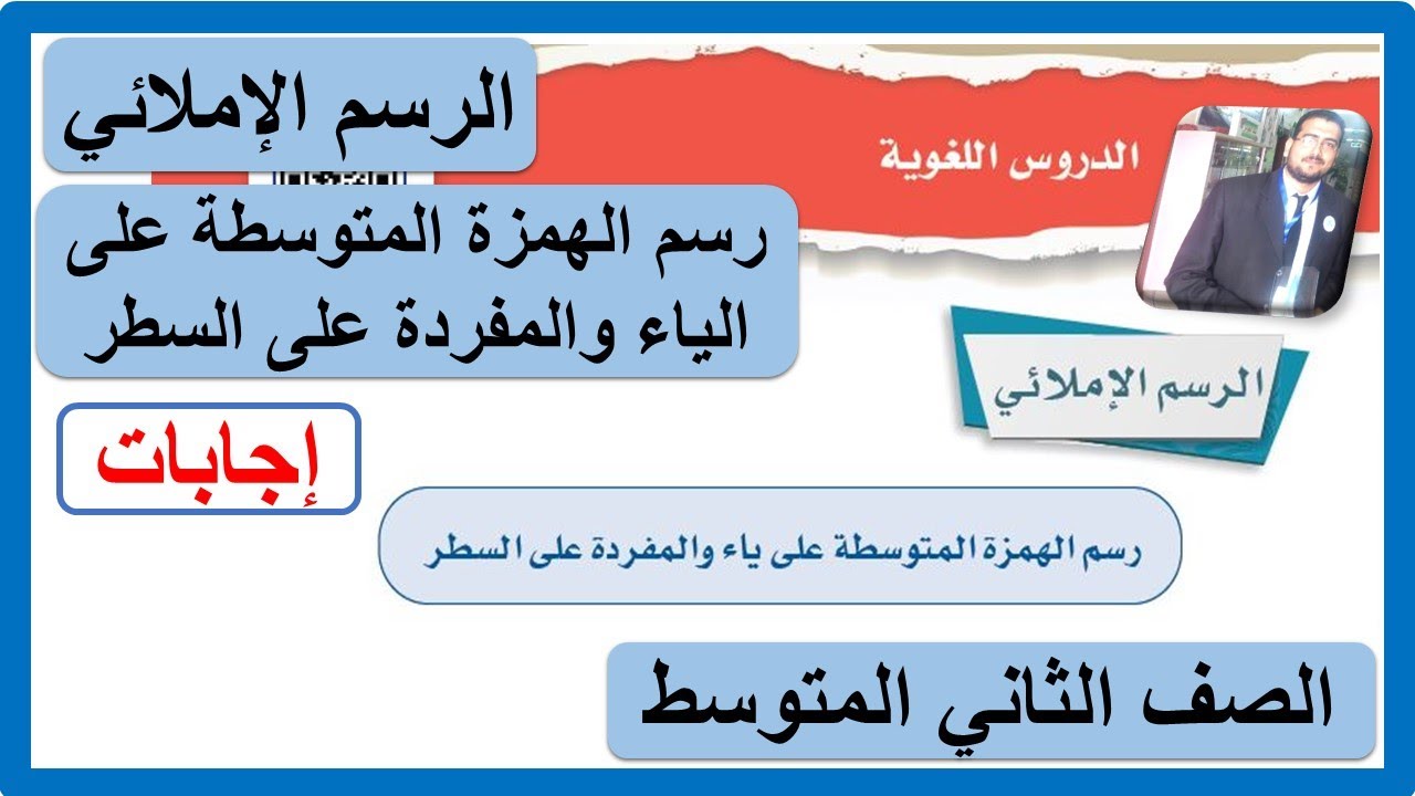 الرسم الإملائي رسم الهمزة المتوسطة على ياء والمفردة على السطر للصف الثاني المتوسط