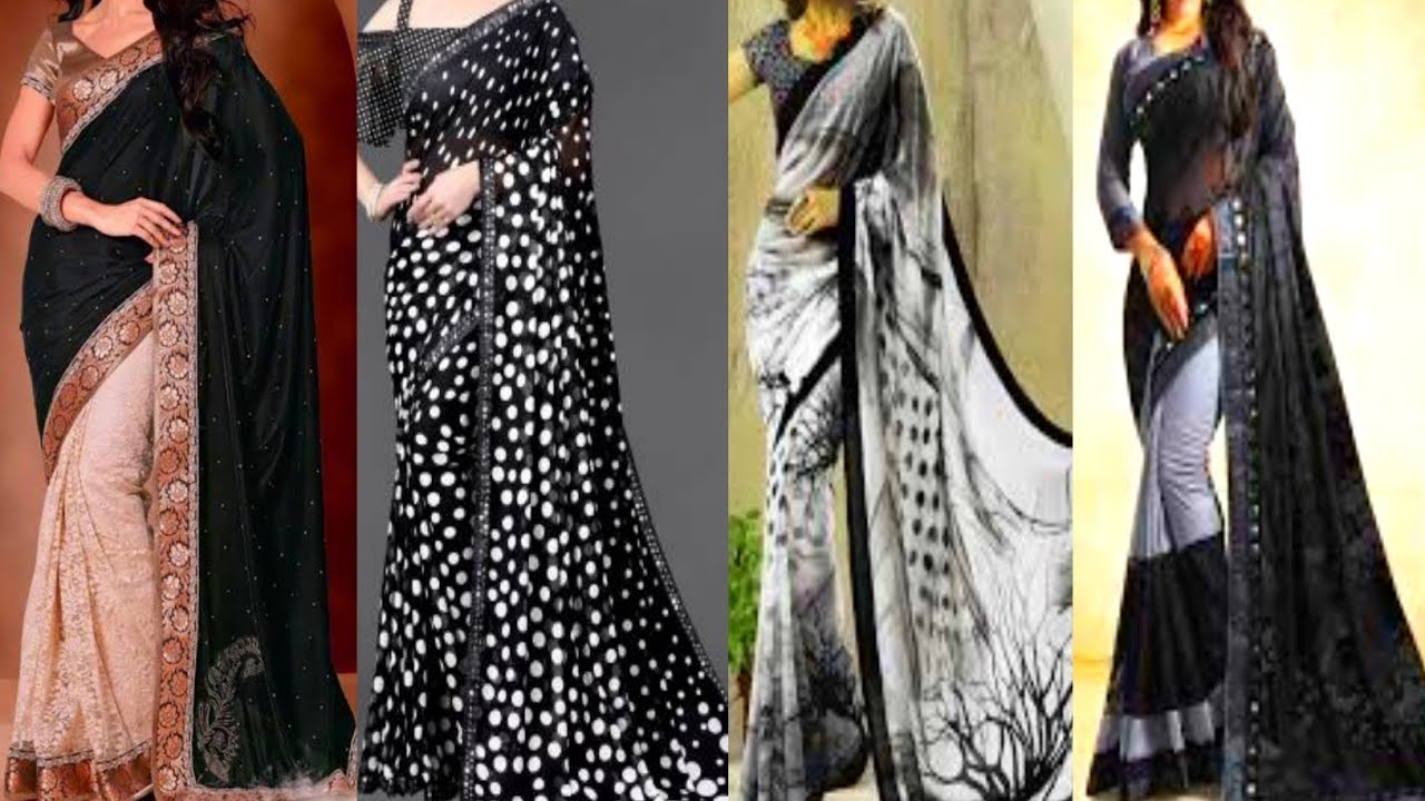 🌺🌼🌺Black And White Saree Design || Black And White Saree Combination || Nisha Fashion Ideas