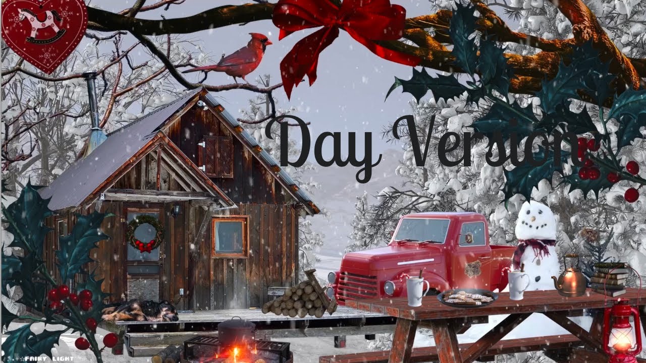 COZY CABIN IN WINTER FOREST DAY VERSION AMBIENCE★BONFIRE, HOT CHOCOLATE, COOKIES🏠⛄️🫕☕️🍪🔥🍫