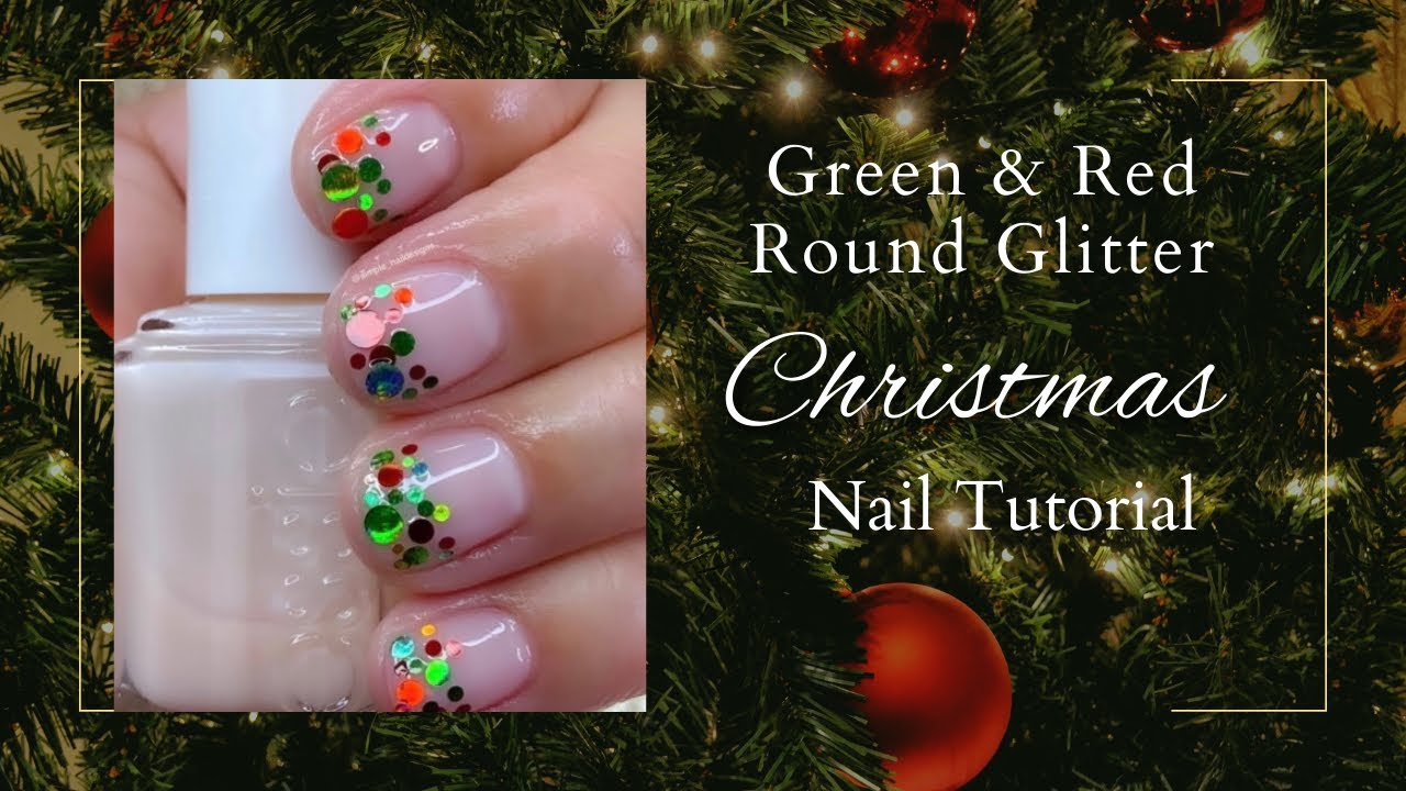 Simple Red And Green Glitter Christmas Nails