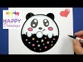 HAPPY DRAWINGS : HOW TO DRAW AND COLOR CUTE BABY PANDA DONUT