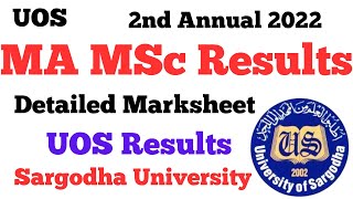 MA MSc 2nd Annual 2022 Results Detailed Marksheet Sargodha University | MA MSc Results 2023 UOS