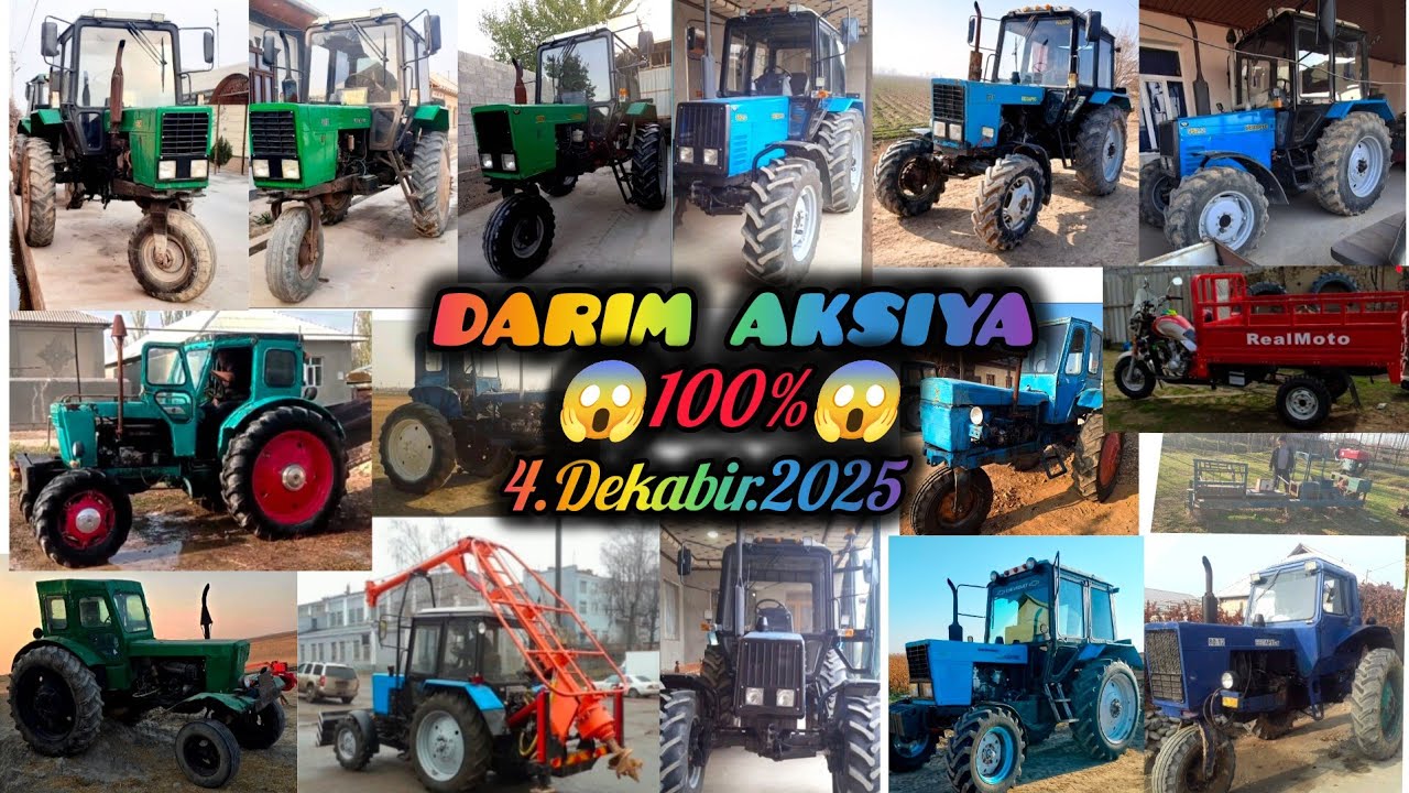 Aksiya Traktorlar 4.Dekabir.2025 Belarus 892.2 Mtz 80x T28 T40 Riyal Moto G'isht zavodi Agrigatla.