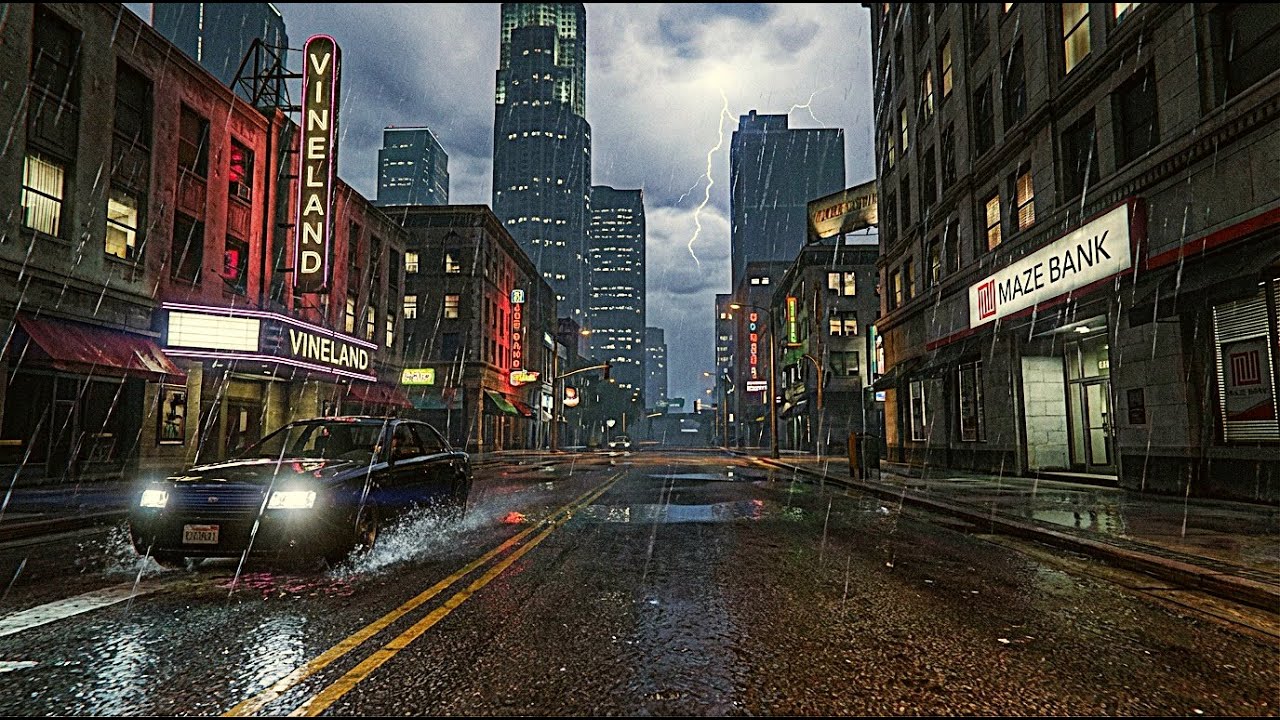 Rough Neighbourhood in Los Santos | Heavy Thunderstorm Walking Ambience ...