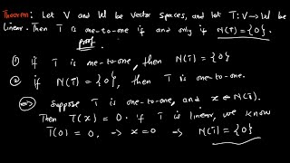 Proving That If T is Linear, Then T is One-to-One If and Only If N(T) = {0} | Linear Algebra Proof